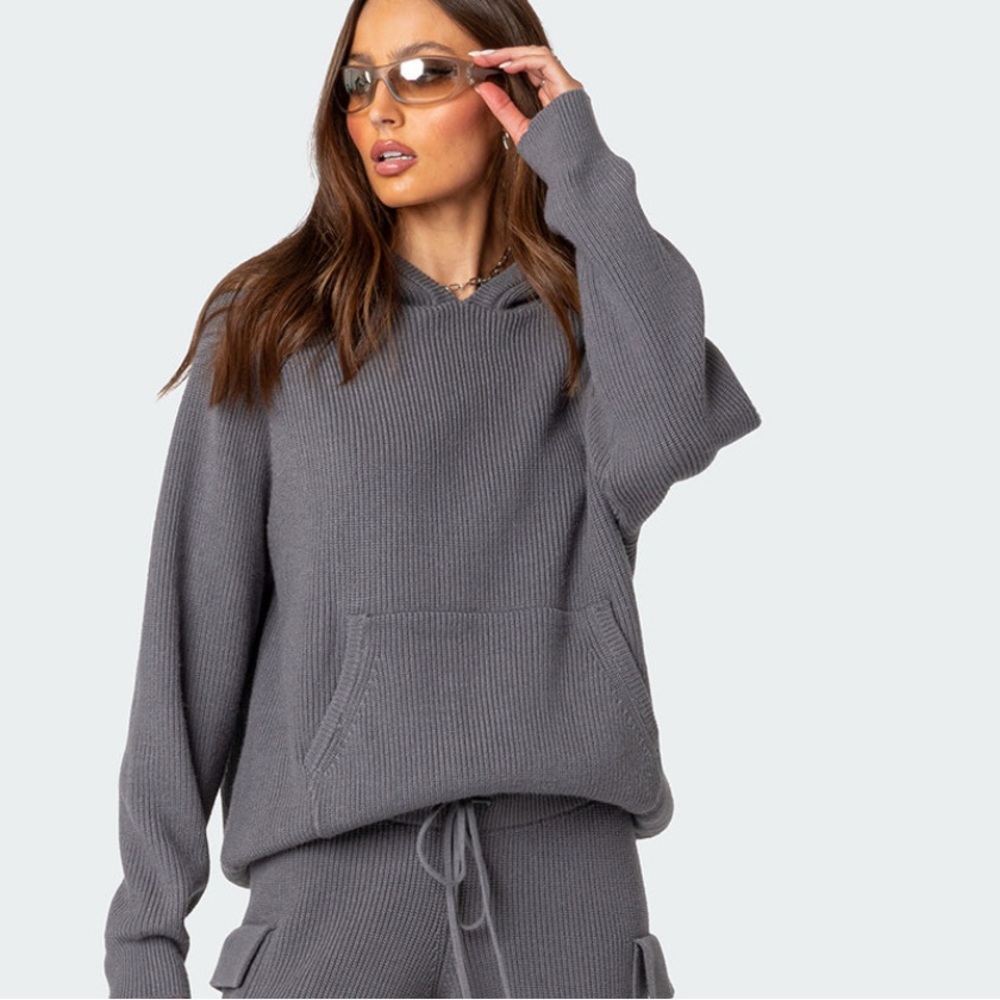 EDIKTED - wynter oversized knit hoodie in gray size small SOLD OUT IN ALL SIZES - Picture 4 of 5
